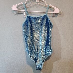 Juicy Couture One Piece Swimsuit Bathing Suit Blue Aqua Sequins Girls 10 12 Lrg